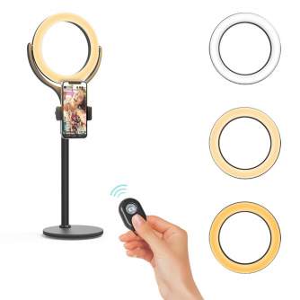 Blitzwolf BW-SL4 LED dimmable bi-color LED ring light with tabletop stand and smartphone holder - 20cm / 3300K-6000K/ USB