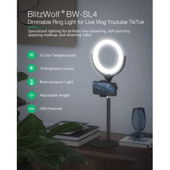 LED Gredzenveida lampas - Blitzwolf BW-SL4 LED gredzenveida dimējama bi-color lampa ar galda statīvu - perc šodien veikalā un ar piegādi