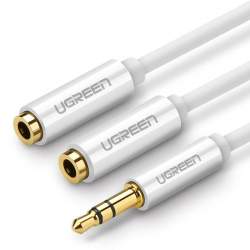 Accessories for microphones - UGREEN AV123 AUX Audio splitter with jack 3,5 mm cable, 20cm - white (10780) - buy today in store and with delivery
