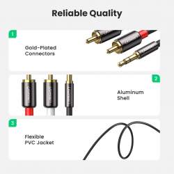 Audio vadi, adapteri - UGREEN 3.5mm male to 2 RCA male cable 2m (black) 10584 - perc šodien veikalā un ar piegādi