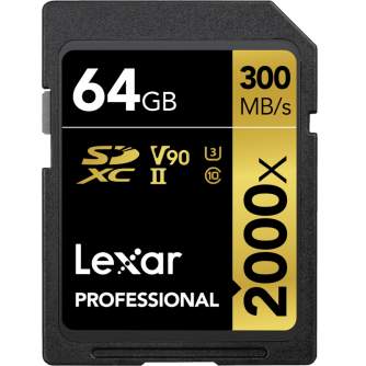 Atmiņas kartes - LEXAR PRO 2000X SDHC/SDXC UHS-II U3(V90) R300/W260 (W/O CARDREADER) 64GB LSD2000 - perc šodien veikalā un ar piegādi