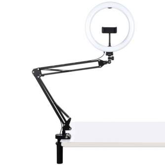 LED Gredzenveida lampas - Puluz Foldable arm stand 10 inch 26cm bi-color LED Ring Vlogging Video Light Live PKT3090B - ātri pasūtīt no ražotāja