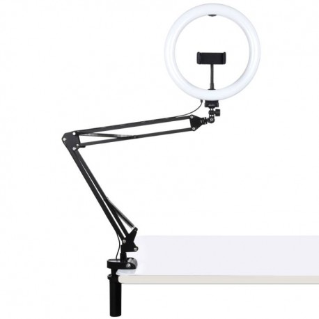 LED Gredzenveida lampas - Puluz Foldable arm stand 10 inch 26cm bi-color LED Ring Vlogging Video Light Live PKT3090B - perc šodien veikalā un ar piegādi