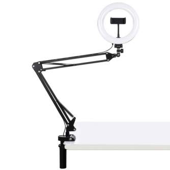 LED Gredzenveida lampas - Puluz Foldable arm stand + 8 inch 20cm bi-color LED Ring Vlogging Video Light Live PKT3089B - ātri pasūtīt no ražotāja
