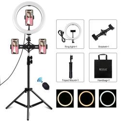 Ring Light - Puluz 1,1m Tripod Mount + 10 inch 26cm RGBW LED Ring Vlogging Video Light Live Tripple phone holder PKT3070B - buy today in store and with delivery