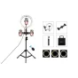 LED gredzenveida lampas - Puluz 1,1m Tripod Mount + 10 inch 26cm RGBW LED Ring Vlogging Video Light Live Tripple phone holder PKT3070B - perc šodien veikalā un ar piegādi