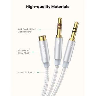 Audio vadi, adapteri - UGREEN AV140 3.5mm F-to-2M Audio Cable - White ABS - perc šodien veikalā un ar piegādi