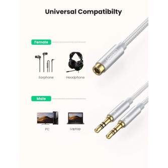 Audio vadi, adapteri - UGREEN AV140 3.5mm F-to-2M Audio Cable - White ABS - perc šodien veikalā un ar piegādi