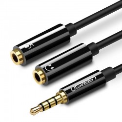 Аксессуары для микрофонов - UGREEN AV141 3.5mm M-to-2F3.5mm Splitter 20cm BlackABS - купить сегодня в магазине и с доставкой
