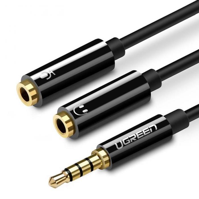 Аксессуары для микрофонов - UGREEN AV141 3.5mm M-to-2F 3.5mm Splitter 20cm Black ABS - купить сегодня в магазине и с доставкой