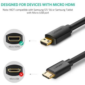 Больше не производится - UGREEN HD127 Micro HDMI to HDMI Cable 3m (Black
