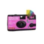 Lomography Simple Use Film Camera preloaded with Lomochrome Purple 400 ISO film, featuring built-in flash and color gel filters for creative photography effects