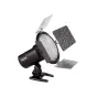 Yongnuo YN216 compact LED video light with 2000 lumens, 3200-5500K adjustable color temperature, mounted on a shoe bracket and equipped with three textured square barn doors.