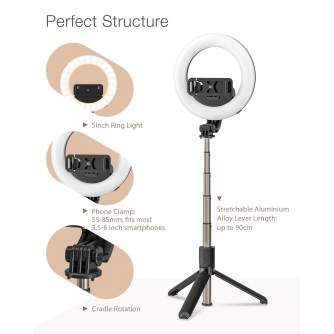 Больше не производится - BlitzWolf BW-BS8 Pro bi-color LED ring light 90cm Selfie stick tripod