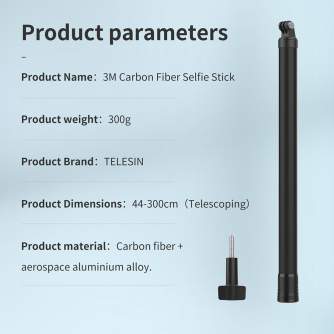 Accessories for Action Cameras - Telesin Ultra Light no bending Carbon Fibre 3M Selfie stick - buy today in store and with delivery