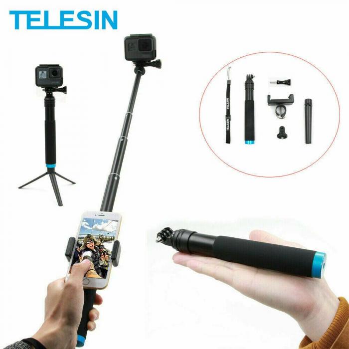 Sporta kameru aksesuāri - Telesin Selfie Aluminum monopod with aluminum trip - ātri pasūtīt no ražotāja