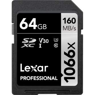 Atmiņas kartes - Lexar Pro 1066x SDXC U3 (V30) UHS-I R160/W70 64GB - perc šodien veikalā un ar piegādi