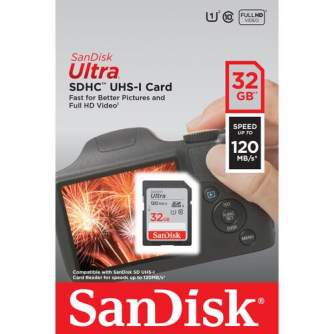 Atmiņas kartes - Sandisk memory card SDHC 32GB Ultra 120MB/s UHS-I SDSDUN4-032G-GN6IN - perc šodien veikalā un ar piegādi