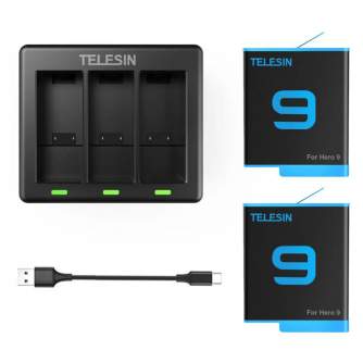 Accessories for Action Cameras - Telesin 3-slot charger for GoPro HERO10 HERO11 Hero 9 + 2 batteries - buy today in store and with delivery