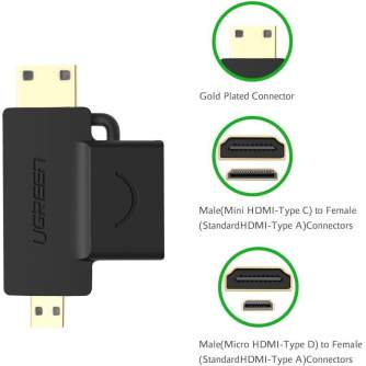 Vairs neražo - UGREEN 20144 Micro HDMI + Mini HDMI Male to HDMI Female