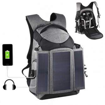 Vairs neražo - Puluz camera backpack with solar panels 14W, USB port (grey) PU5012H