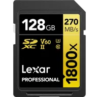 Lexar Professional 128GB SDXC UHS-II V60 memory card with 270 MB/s read speed and 180 MB/s write speed, gold series for high-performance 4K video and DSLR camerasLexar Professional 128GB SDXC UHS-II V60 memory card with 270 MB/s read speed and 180 MB/s write speed, gold series for high-performance 4K video and DSLR cameras
