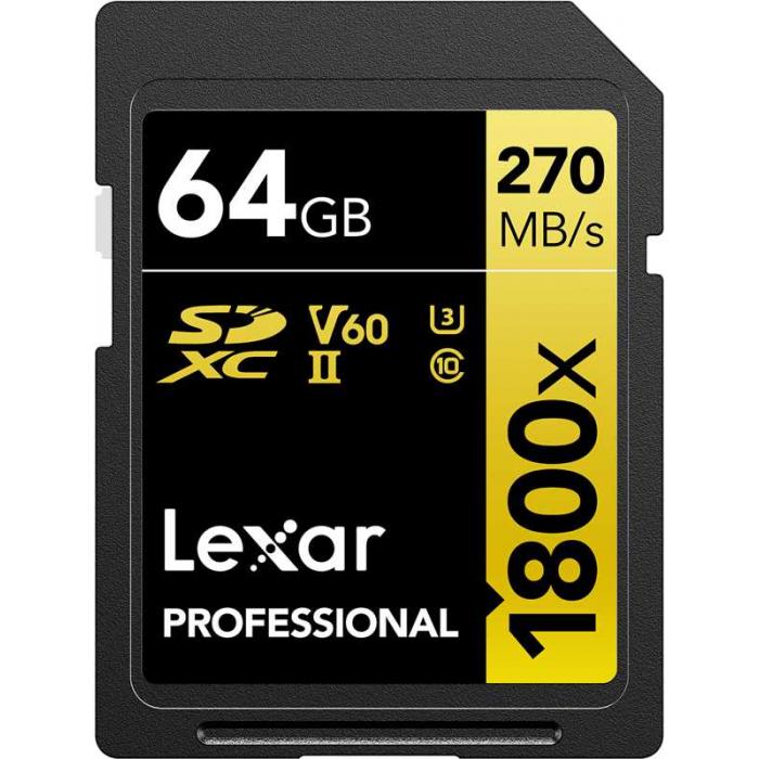 Atmiņas kartes - LEXAR Pro 1800x SDXC U3 (V60) UHS-II R270/W180 64GB - perc šodien veikalā un ar piegādi