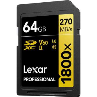 Atmiņas kartes - LEXAR Pro 1800x SDXC U3 (V60) UHS-II R270/W180 64GB - купить сегодня в магазине и с доставкой