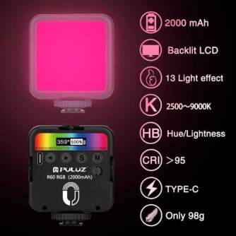 LED накамерный - PULUZ Pocket LED 2500-9000K+RGB Full Color Beauty Fill - купить сегодня в магазине и с доставкой