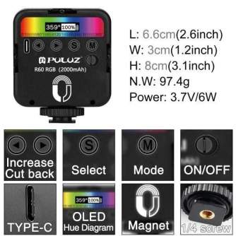 On-camera LED light - PULUZ Pocket LED 2500-9000K+RGB Full Color Beauty Fill - quick order from manufacturer