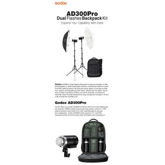 Вспышки с аккумулятором - Godox AD300PRO 2 flashes backpack kit with umbrellas and softbox - купить сегодня в магазине и с доста