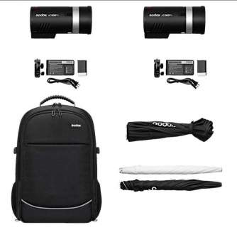 Zibspuldzes ar akumulatoru - Godox AD300PRO 2 flashes backpack kit with umbrellas and softbox - perc šodien veikalā un ar piegādi