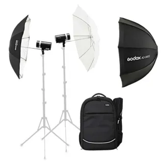 Battery-powered Flash Heads - Godox AD300PRO 2 flashes backpack kit with umbrellas and softbox - quick order from manufacturer
