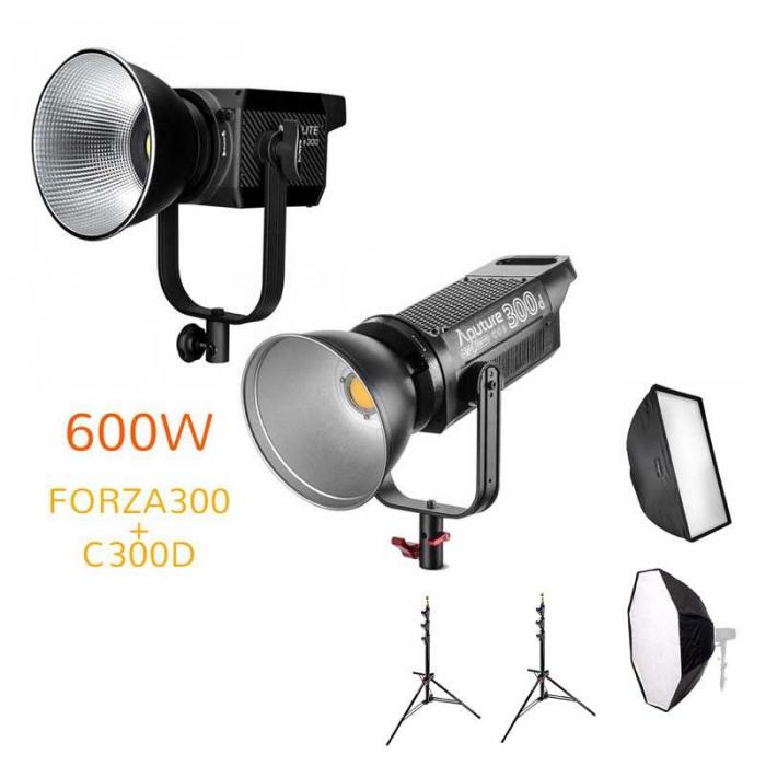 Video Lighting - Aputure C300D II + C300D II or Nanlite FORZA300 double LED 600W lighting kit rent