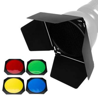 Barndoors Snoots & Grids - Godox BD-04 Barndoor Kit honeycomb Grid and 4 Color filters - buy today in store and with delivery