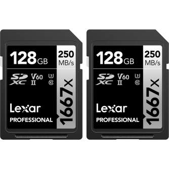 Карты памяти - LEXAR PRO 1667X SDXC UHS II U3 V60 R250 W120 128G 2PACK LSD1667128G-B2NNG - купить сегодня в магазине и с доставк