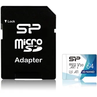 Atmiņas kartes - Silicon Power atmiņas karte microSDXC 64GB Superior Pro V30 + adapteris SP064GBSTXDU3V20AB - ātri pasūtīt no ražotāja