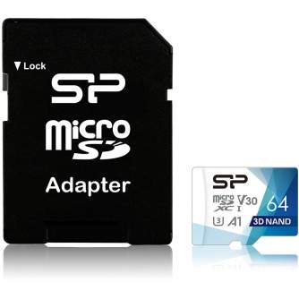 Atmiņas kartes - Silicon Power atmiņas karte microSDXC 64GB Superior Pro V30 + adapteris SP064GBSTXDU3V20AB - ātri pasūtīt no ražotāja