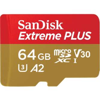 Больше не производится - SanDisk memory card microSDXC 64GB Extreme Plus V30 A2 + adapter SDSQXBZ-064G-GN6MA