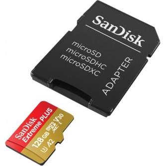 Atmiņas kartes - SanDisk atmiņas karte microSDXC 128GB Extreme Plus V30 A2 + adapteris SDSQXBZ-128G-GN6MA - ātri pasūtīt no ražotāja