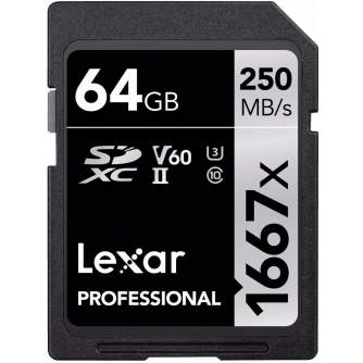 Atmiņas kartes - Lexar atmiņas karte SDXC 64GB Pro 1667x U3 V60 250MB/s LSD64GCB1667 - perc šodien veikalā un ar piegādi