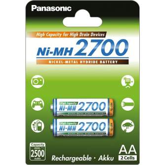 Baterijas, akumulatori un lādētāji - Panasonic Batteries Panasonic rechargeable battery NiMh 2700mAh AA/2B BK-3HGAE/2BE - ātri pasūtīt no ražotāja
