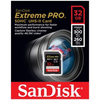 Карты памяти - SanDisk Extreme PRO SDHC UHS-II V90 300MB/s 32GB (SDSDXDK-032G-GN4IN) - купить сегодня в магазине и с доставкой