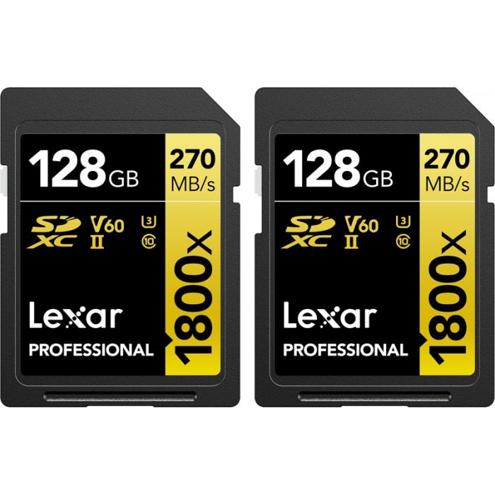 Atmiņas kartes - LEXAR Pro 1800x SDXC U3 (V60) UHS-II R270/W180 128GB - 2 pack - купить сегодня в магазине и с доставкой