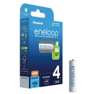 Panasonic Eneloop rechargeable AAA batteries set of 4, pre-charged 800 mAh, eco-friendly plastic-free packaging, ready to use with up to 2100 rechargesPanasonic Eneloop rechargeable AAA batteries set of 4, pre-charged 800 mAh, eco-friendly plastic-free packaging, ready to use with up to 2100 recharges