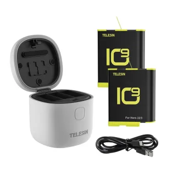 Accessories for Action Cameras - Telesin 3-slot waterproof charger Allin box for GoPro Hero 9 / Hero 10 + 2 batteries (GP-BTR-905-GY-B) - quick order from manufacturer