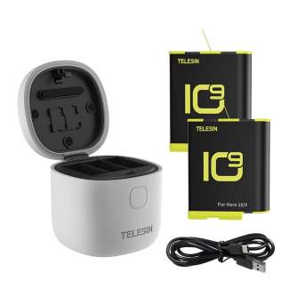 Sporta kameru aksesuāri - Telesin 3-slot waterproof charger Allin box for GoPro Hero 9 / Hero 10 + 2 batteries (GP-BTR-905-GY-B) - ātri pasūtīt no ražotāja
