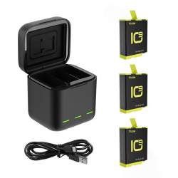 Accessories for Action Cameras - Telesin 3-slot charger box for GoPro Hero 9 / Hero 10 + 3 batteries (GP-BNC-902-B) - buy today in store and with delivery