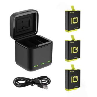 Accessories for Action Cameras - Telesin 3-slot charger box for GoPro Hero 9 / Hero 10 + 3 batteries (GP-BNC-902-B) - quick order from manufacturer