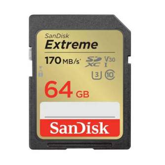 Atmiņas kartes - SANDISK EXTREME SDXC 64GB 170/80 MB/s UHS-I U3 memory card (SDSDXV2-064G-GNCIN) - perc šodien veikalā un ar piegādi